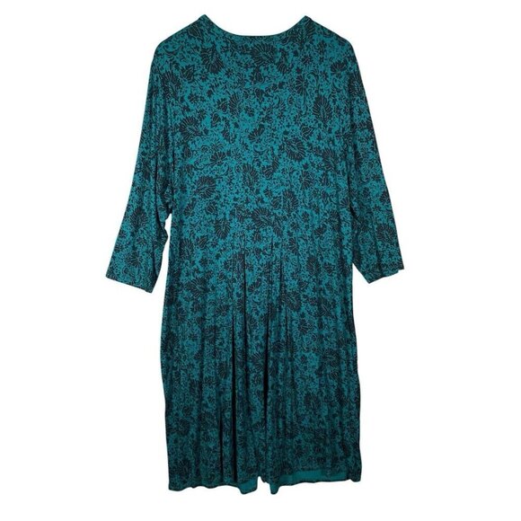J Jill Dress XL Viridian Deco Scroll Green Floral Pleated Button Up Stretch - Picture 2 of 12